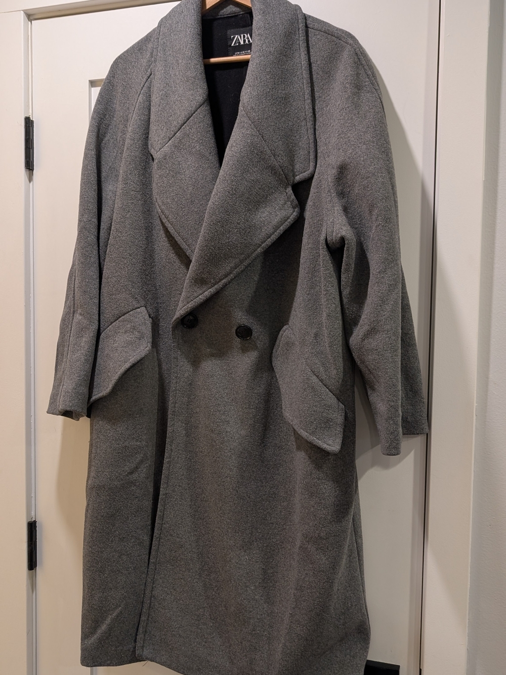 Zara Women's Double-Breasted Gray Pea Coat